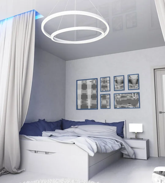 어두운 색상에서 만든 현대 침실의 인테리어 스톡 사진