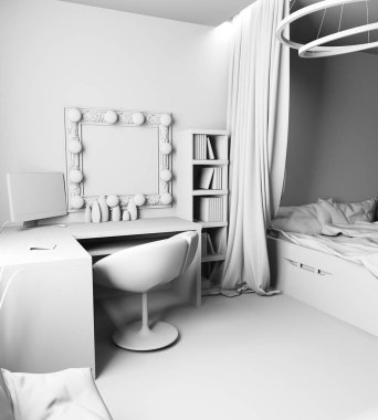 Modern ev iç, 3d render işyerinde