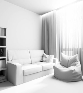 modern iç oturma odası, 3 d işleme