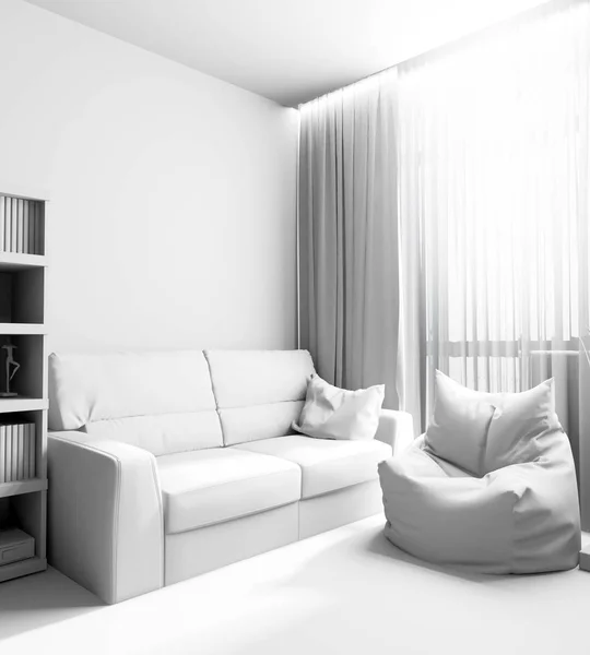 Modern iç oturma odası, 3 d işleme — Stok fotoğraf