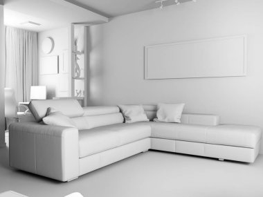 modern iç oturma odası, 3 d işleme