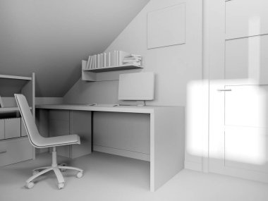 Modern ev iç, 3d render işyerinde