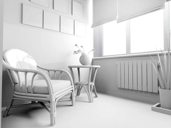 Divano bianco in interni moderni, 3 d rendering — Foto Stock