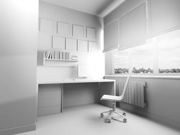 Современное рабочее место в интерьере дома, 3D рендеринг — стоковое фото