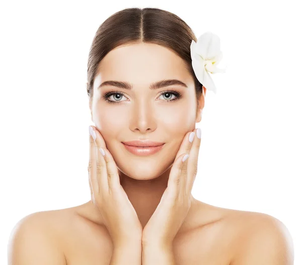 Cuidado Piel Belleza Facial Maquillaje Natural Mujer Modelo Aislado Sobre — Foto de Stock