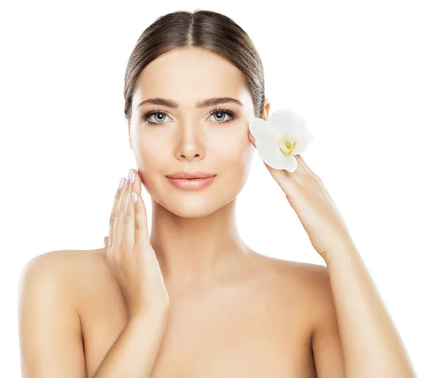 Cuidado Piel Belleza Facial Hermoso Maquillaje Natural Mujer Aislado Sobre — Foto de Stock