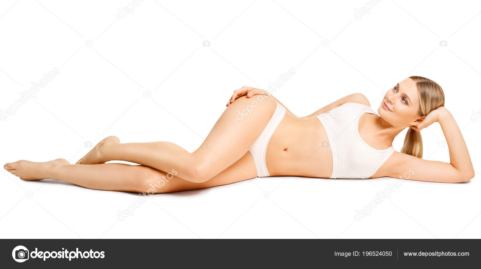 Body Beauty Sexy Woman Cotton Underwear Lying Side Slim Girl Stock Photo by  ©inarik 196524050