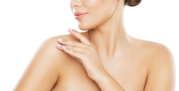 Beauty Shoulder Skin Care, Woman Applying Moisturizer by Hands — Stock Photo, Image