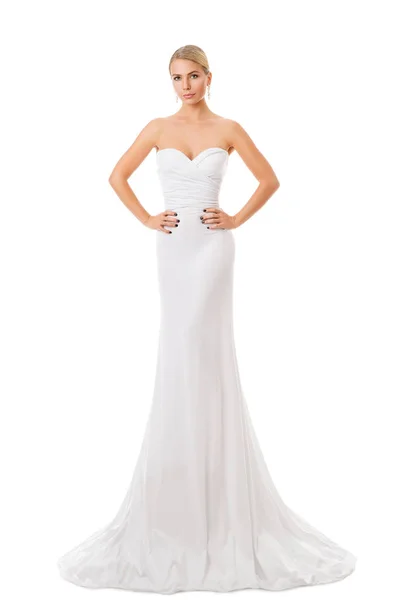 Мода Модель Белое платье, Элегантная женщина в длинном платье, Девушка Красота Портрет — стоковое фото