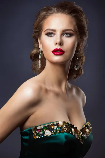 Fashion Model Beauty Makeup, Glamour Woman Portrait, Hairstyle Makeup — Stock Photo, Image