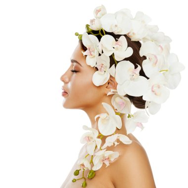 Kadın Çiçek Saç Tarzı, Güzel Kız Portresi, Orkide Çiçeği
