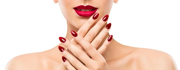 Woman Beauty Lips Nails, Beautiful Model Face Lipstick Makeup — 스톡 사진