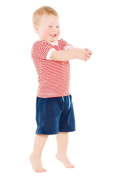 Baby pojke full längd porträtt, Happy Kid stående på vit — Stockfoto