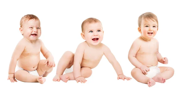 婴儿组在尿布， 快乐婴儿儿童男孩， 幼儿儿童 — 图库照片