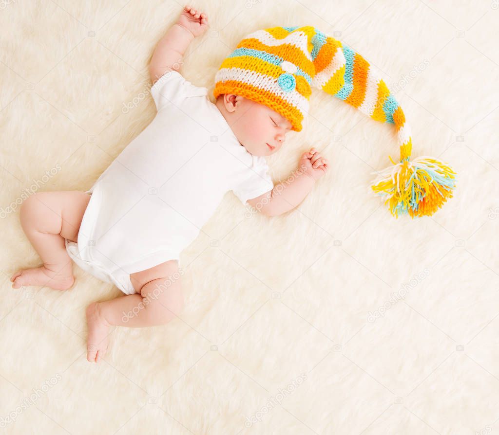 Sleeping Baby, Newborn Kid Sleep In Hat, New Born Infant Child