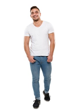 Man Tam Vücut Portre Beyaz Arka Plan, Boy üzerinde Izole