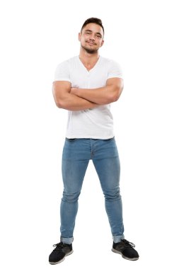Man Tam Vücut Portre Beyaz Izole, T Shirt Jeans