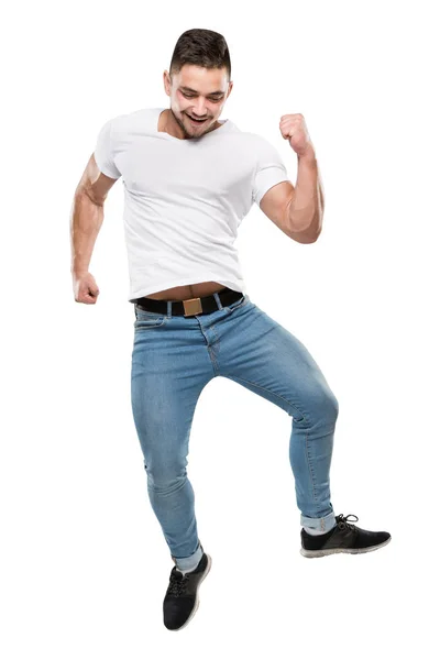 Springen Mann voller Körper isoliert über weißem Hintergrund, Junge springen — Stockfoto