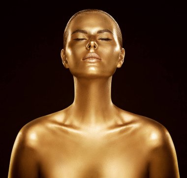 Woman Gold Skin, Fashion Model Golden Body Art, Beauty Portrait  clipart