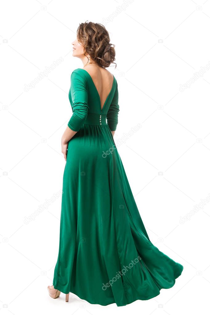 Fashion Model in Long Dress Back, Woman Beauty in Gown, Rear