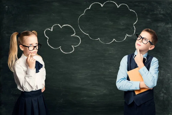 Children Students Dreaming School, Bubble Chalk Draw Blackboard — Stock Photo, Image