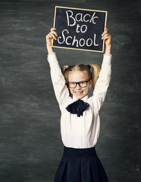 School Child holding Blackboard with Chalk Draw, Back to School