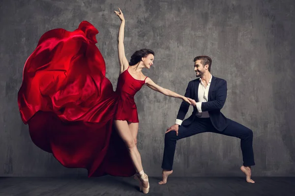 Couple Ballet Danse Belle Femme Robe Rouge Homme Costume Ballerine — Photo