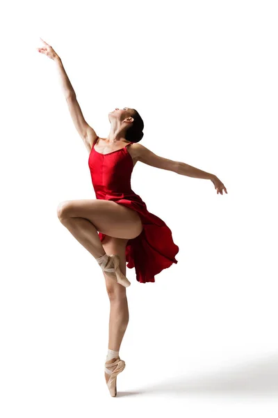 Балерина Танцует Современный Балет Танцовщица Ботинках Изолированный Белый Фон — стоковое фото