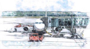 Bir uçağın biniş zaman havaalanında kroki