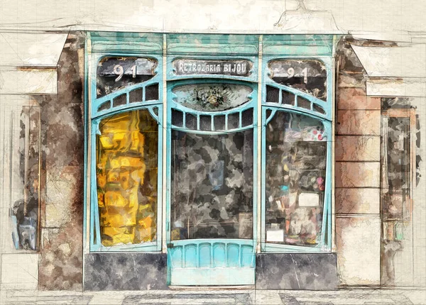 Illustration Parisian Art Nouveau Window Shop — Stock Photo, Image