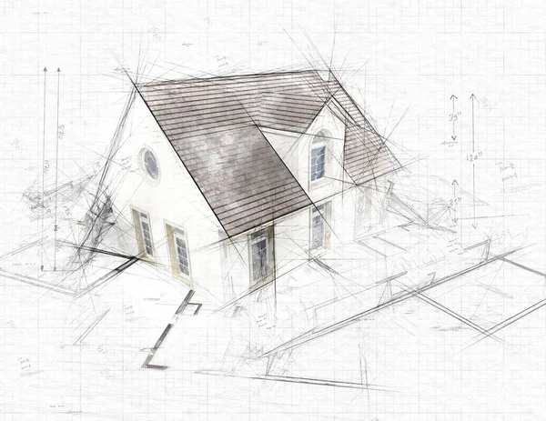 Illustration of House on top of architect blueprints