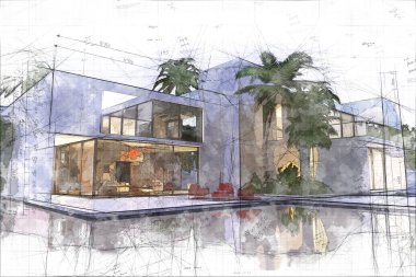 Havuzlu lüks villa taslağı