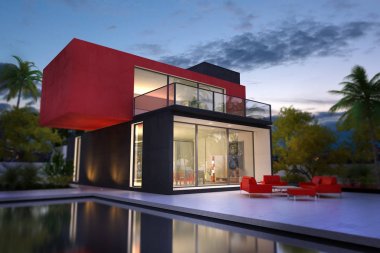 Havuzlu kırmızı ve siyah villa