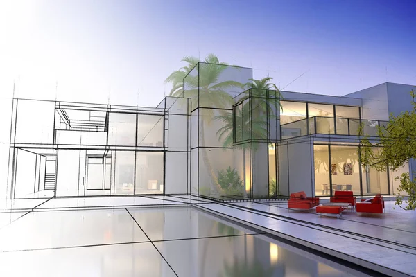 Luxe Villa ontwerp in uitvoering — Stockfoto