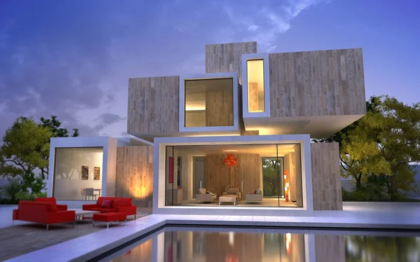 Wood and stone luxury villa — 스톡 사진