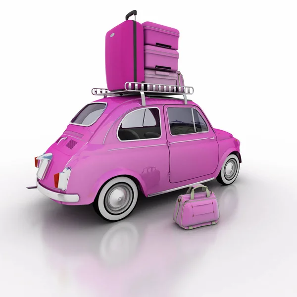 Kompaktowy samochód na wakacje różowy — Zdjęcie stockowe