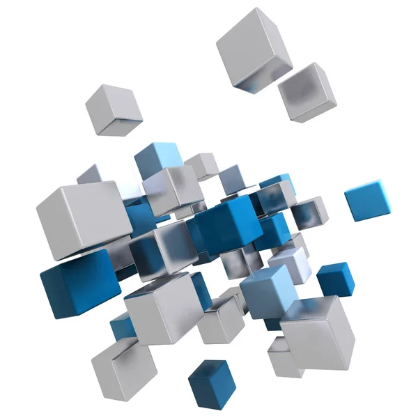 Flying blue and metallic cubes — Stock Photo, Image