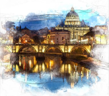 Saint Peter Bazilikası Roma'da çizimi