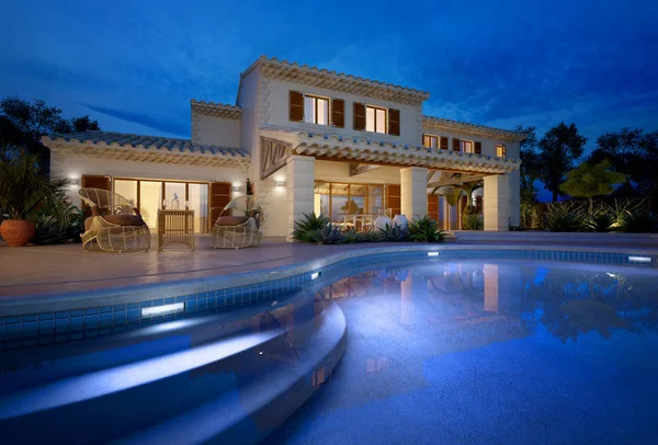 Villa mediterránea con piscina —  Fotos de Stock