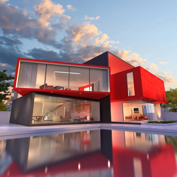 Modern house red and black — Stock Photo, Image