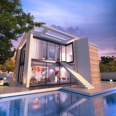 Havuz ve merdiven ile etkileyici modern ev