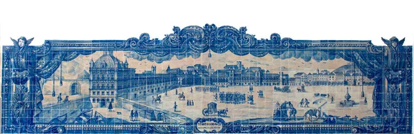 Trabalhos em azulejos portugueses na Praca do Comercio — Fotografia de Stock