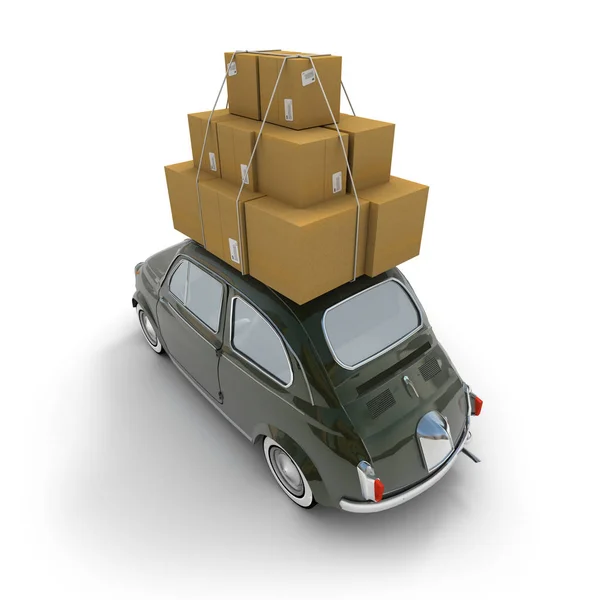 Big boxes on small car roof — Stock Photo, Image