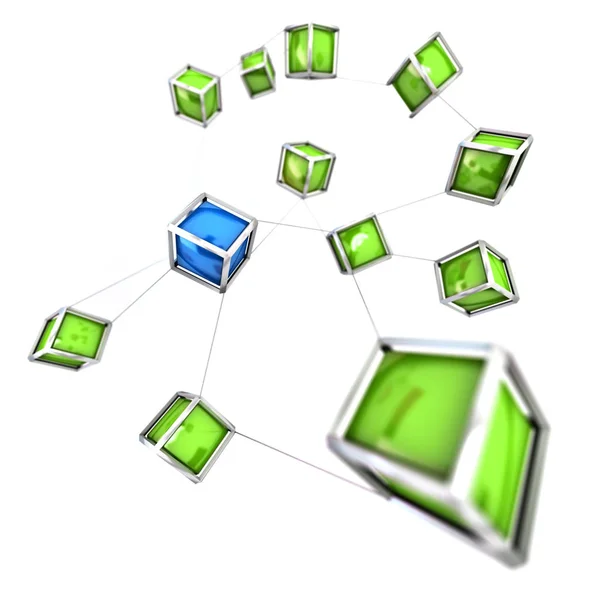 Cubos conectados azul e verde — Fotografia de Stock