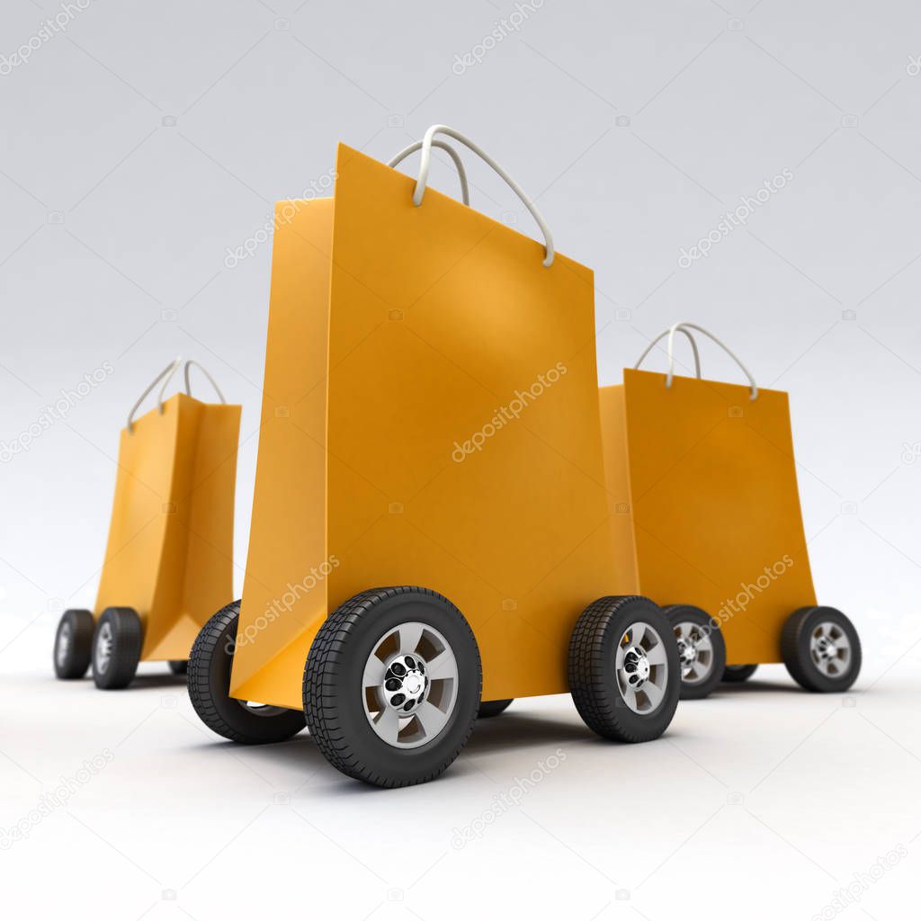 Orange shopping bags on wheels