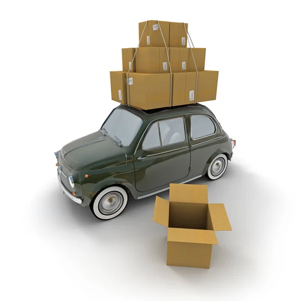 Big boxes on small car roof — Stock Photo, Image