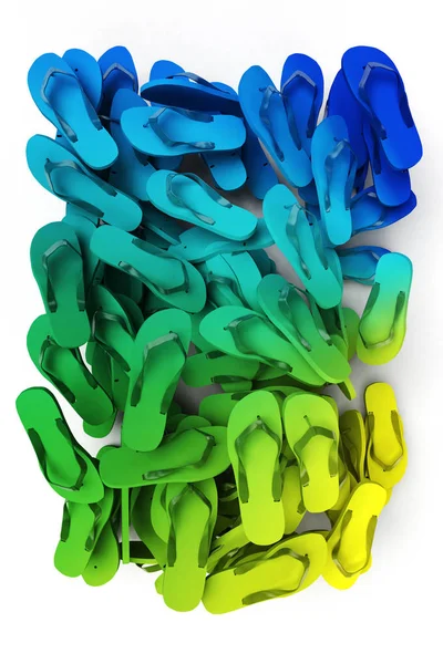 Flipflops in grün, blau und gelb — Stockfoto