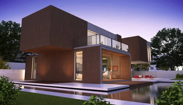 Modern luxurious house with wood — Stock Photo, Image