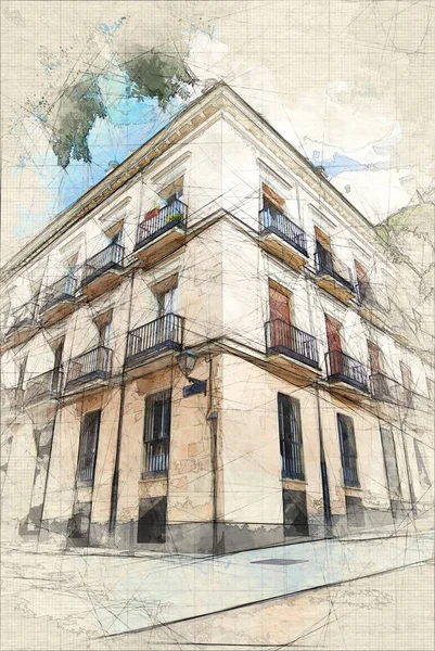 Sketch of a classic building in Madrid