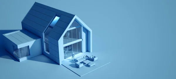 Rendering Una Casa Moderna Tonalità Blu — Foto Stock